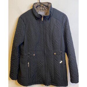 Gallery New York Women's Black Quilted Coat Jacket Size Large Zipper Pockets